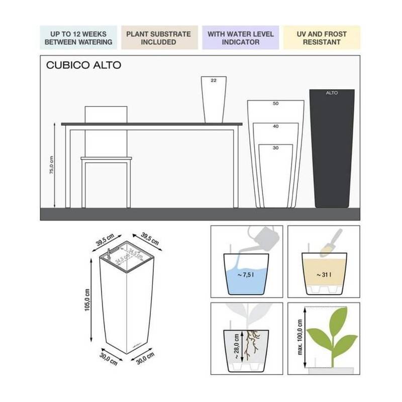 Lechuza - Lechuza Jardiniere Cubico Alto 40 All-in-one Taupe Brillant 18234 - Imagen 2