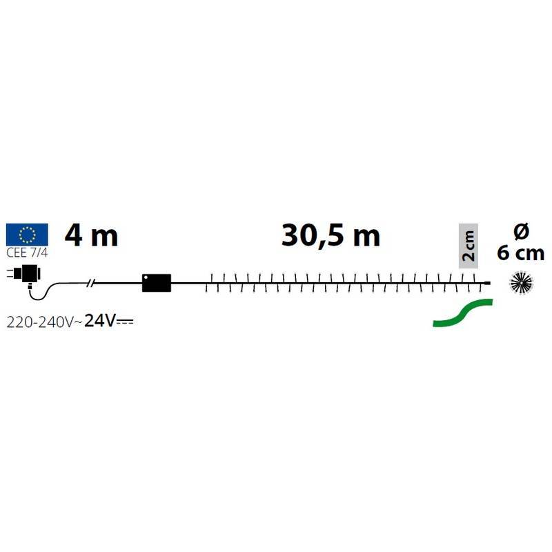 Lotti - Guirlande lumineuse Boa 6CM 30M 1500 LED 8 effets ambré câble vert Lotti - Imagen 3