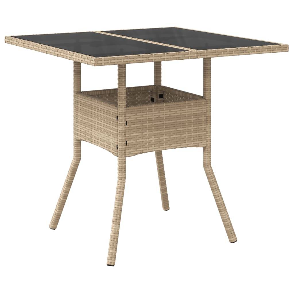 ComfortXL - Table de Jardin Carrée 80x80cm en Poly Rotin Beige, Plateau Verre pour un Nettoyage Simplifié – ComfortXL Outdoor Living - Image 2