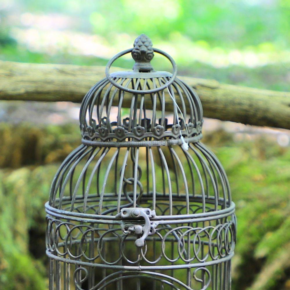 Cage à oiseaux décorative ancienne métal marron 16.5x40cm Chemin de campagne - Imagen 4