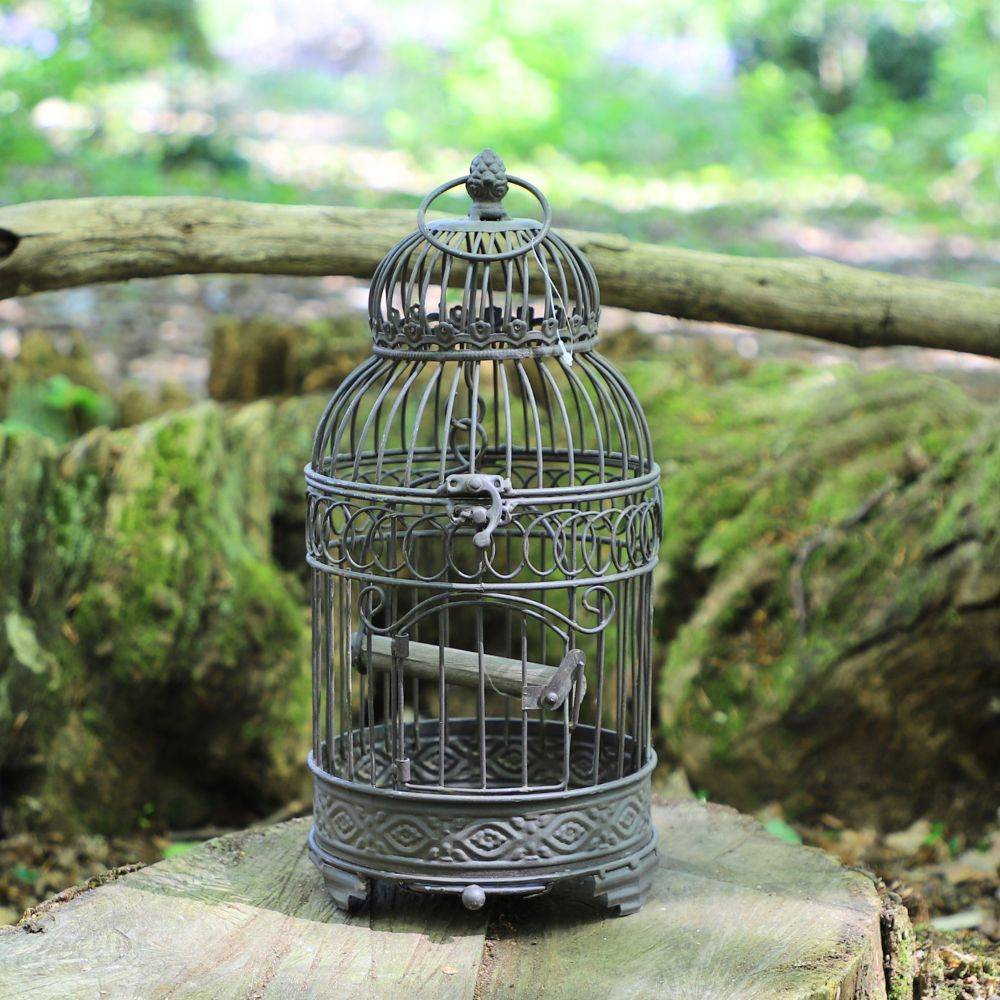 Cage à oiseaux décorative ancienne métal marron 16.5x40cm Chemin de campagne - Imagen 2