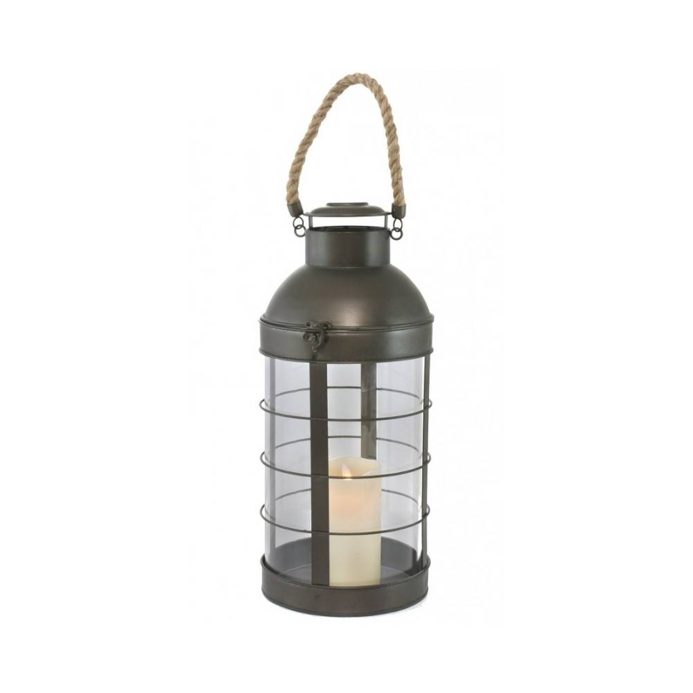 ~ Lanterne extérieure jardin à poser bougie industrielle métal gris 46 cm Chemin de campagne - Imagen 1