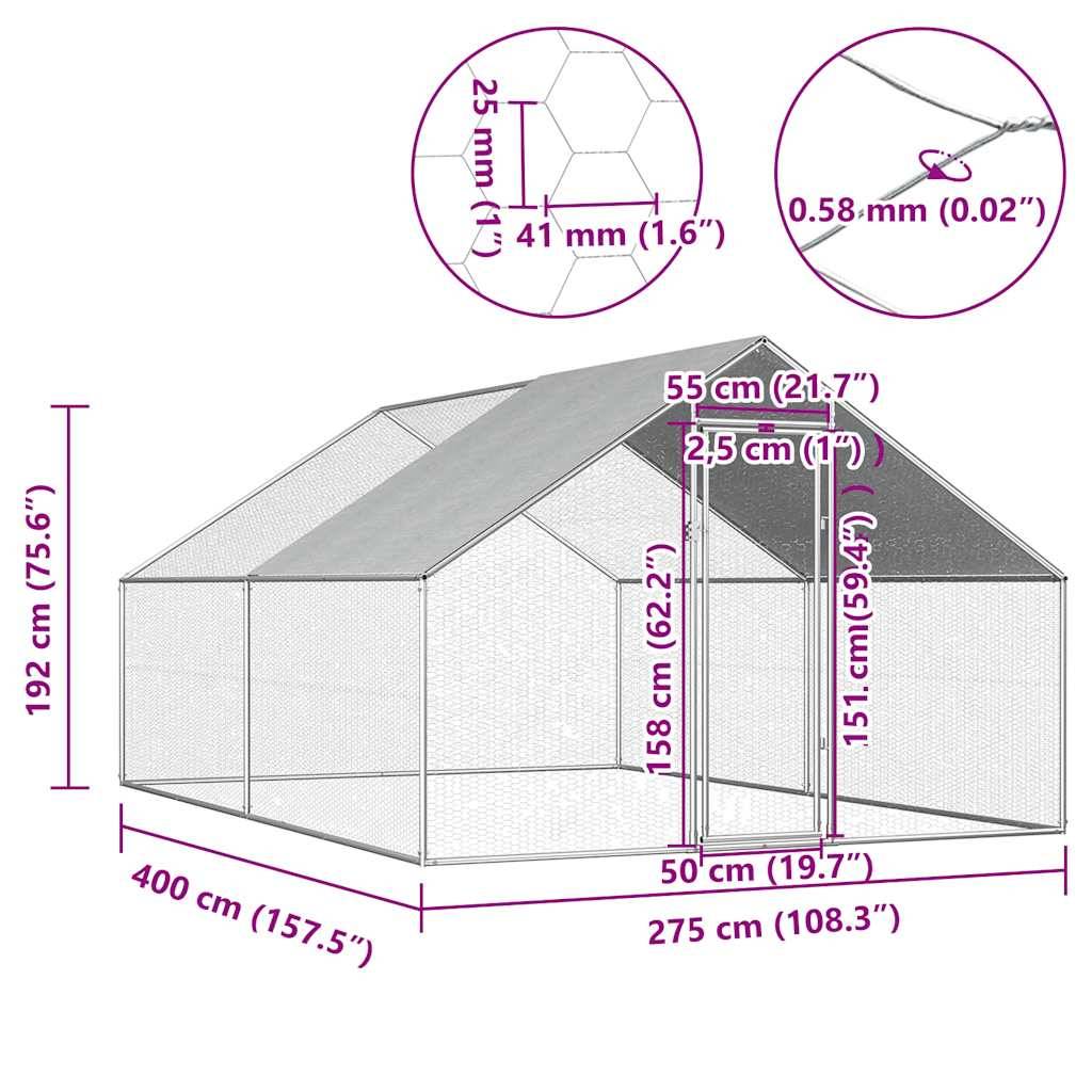 Grand enclos poulailler extérieur 4x2.75m acier galvanisé avec toit PE – ComfortXL Outdoor Living - Image 6