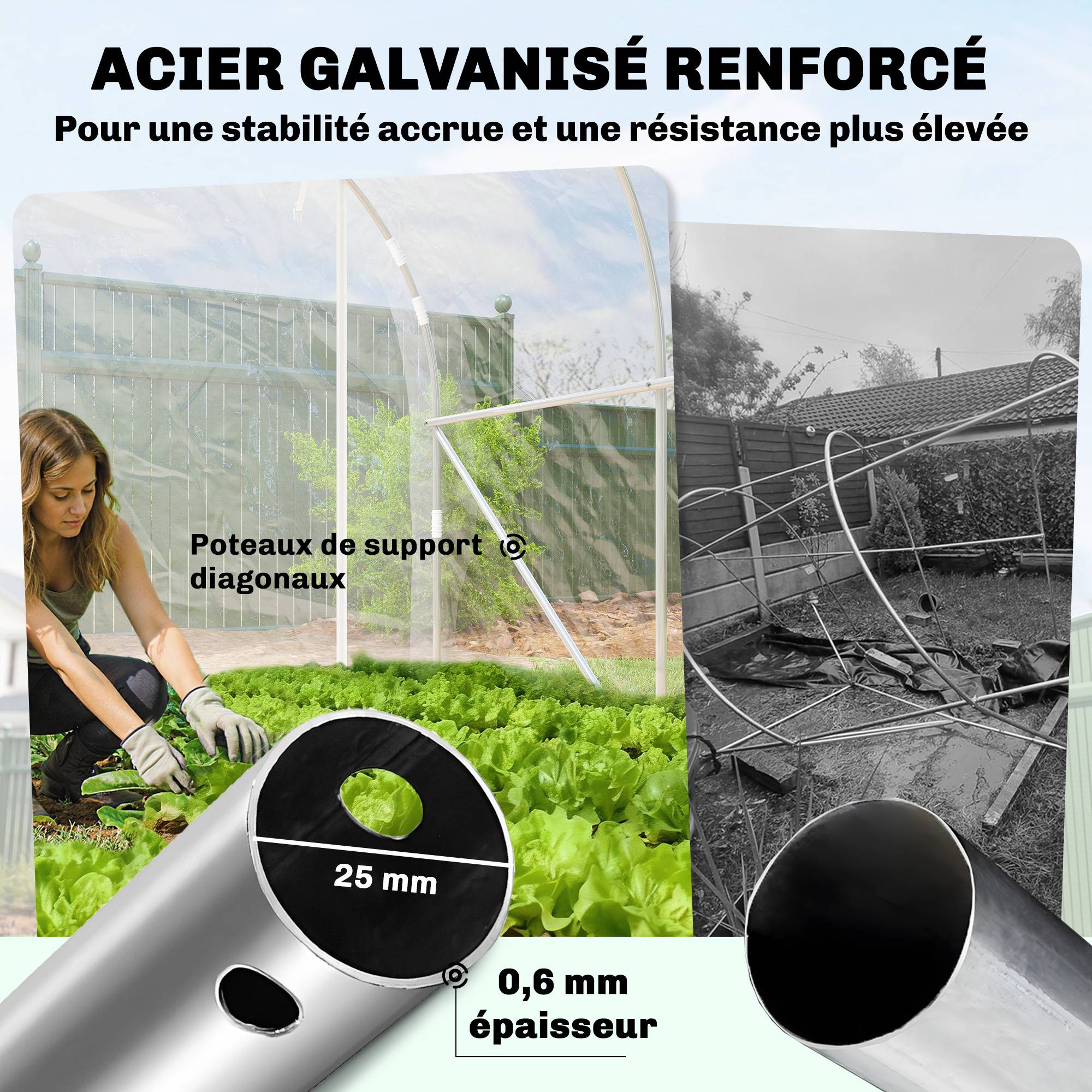 ComfortXL - Serre tunnel acier galvanisé bâche PE extérieur culture 295x195x195cm transparent - ComfortXL Outdoor Living - Image 6