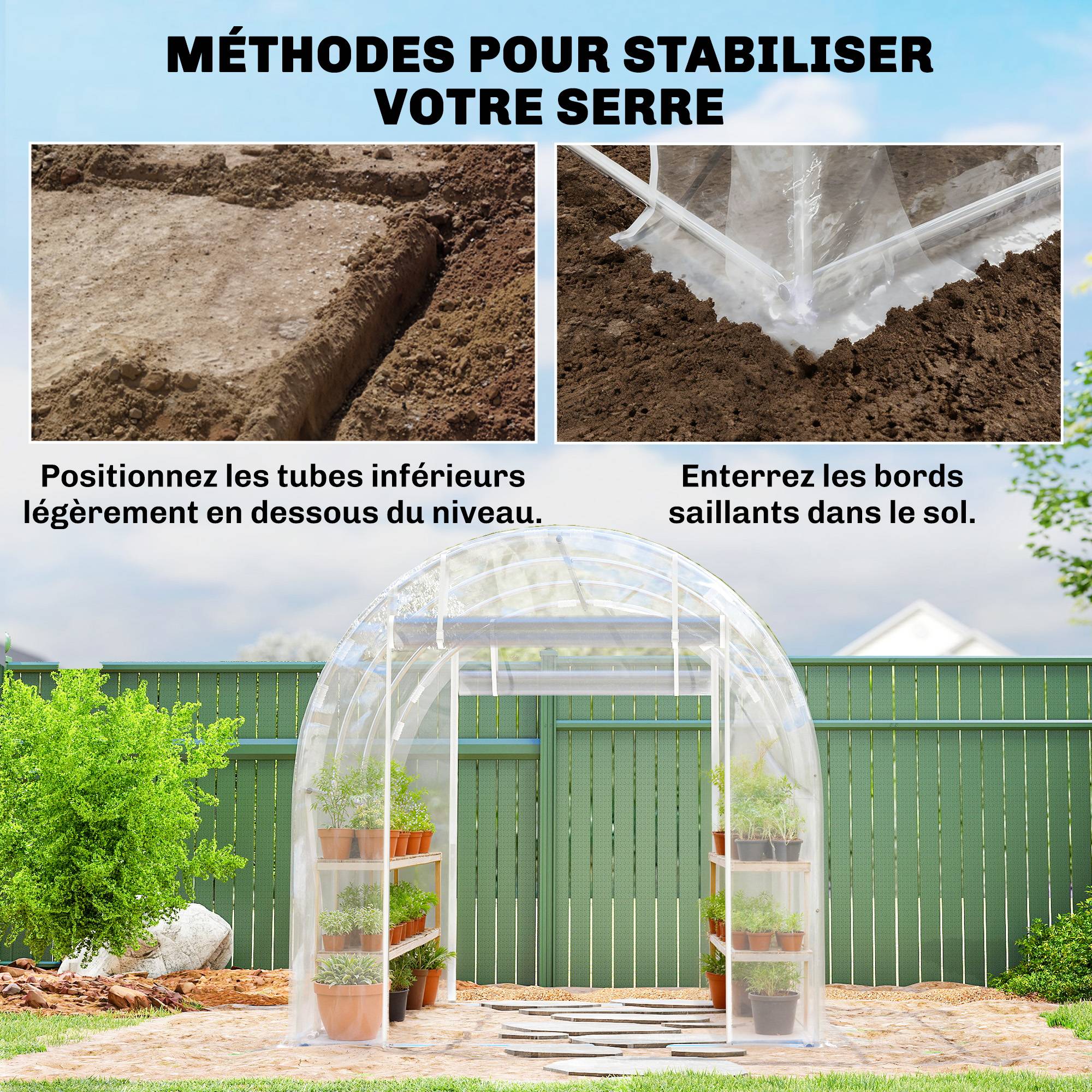 ComfortXL - Serre tunnel acier galvanisé bâche PE extérieur culture 295x195x195cm transparent - ComfortXL Outdoor Living - Image 9