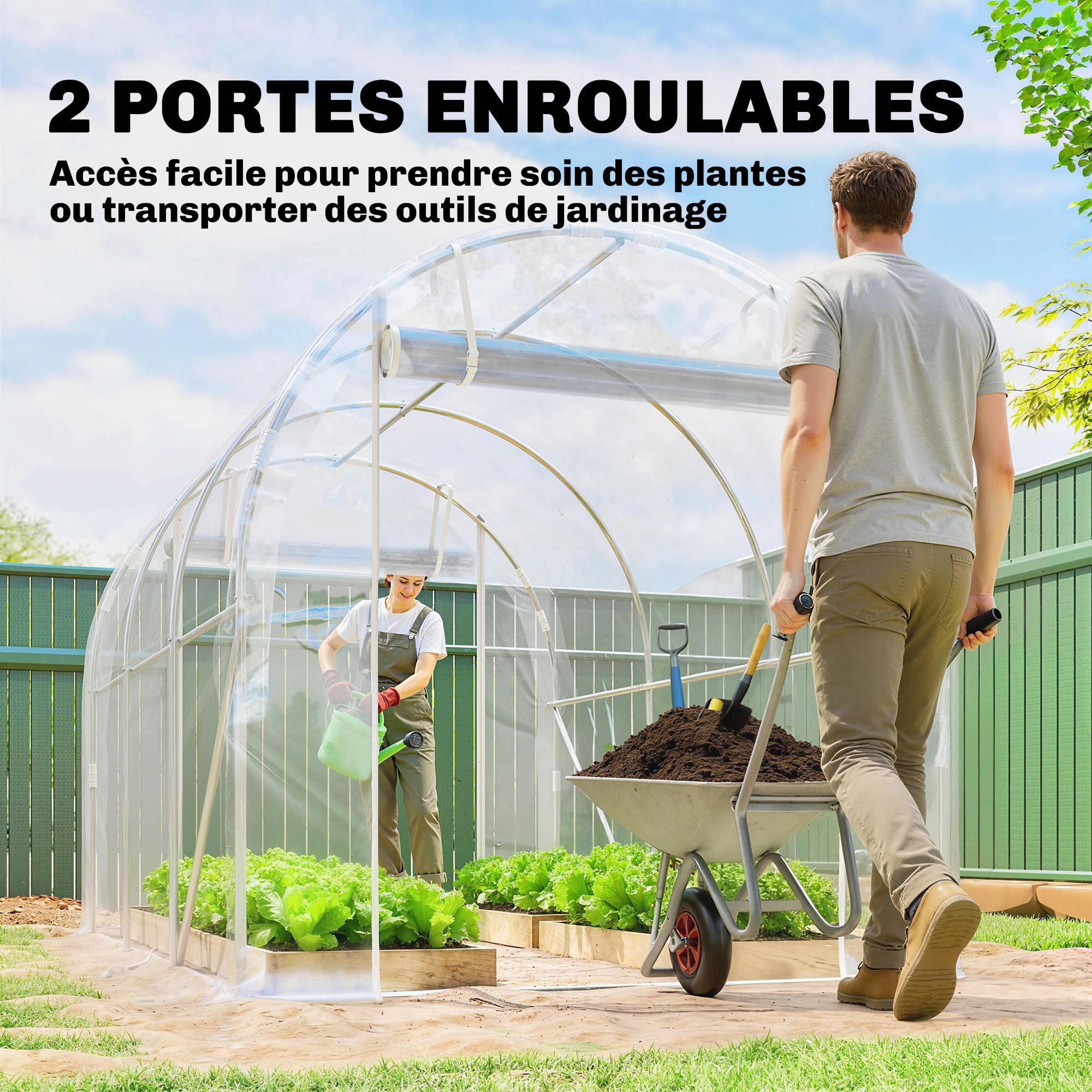 ComfortXL - Serre tunnel acier galvanisé bâche PE extérieur culture 295x195x195cm transparent - ComfortXL Outdoor Living - Image 8
