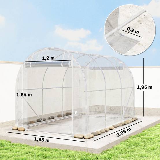 ComfortXL - Serre tunnel acier galvanisé bâche PE extérieur culture 295x195x195cm transparent - ComfortXL Outdoor Living - Image 5