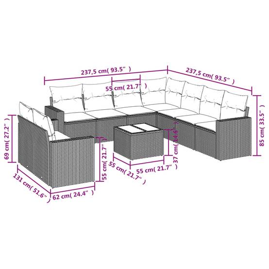 Salon de jardin bas 10 pcs Résine Tressée Marron avec Table et Coffres de Rangement – ComfortXL Outdoor Living - Image 3