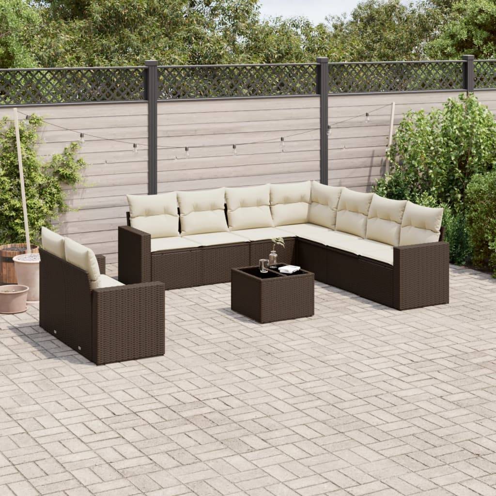 Salon de jardin bas 10 pcs Résine Tressée Marron avec Table et Coffres de Rangement – ComfortXL Outdoor Living - Image 1