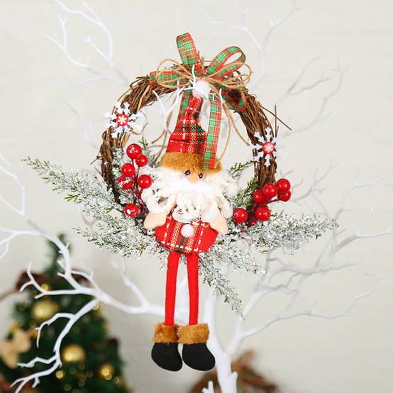 Couronne de Noël artificielle avec cloche, décorations de Noël du Père Noël, décorations de Noël pour cheminée, porte, arbre. - Image 1