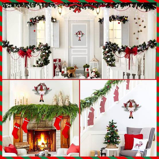 Couronne de Noël artificielle avec cloche, décorations de Noël du Père Noël, décorations de Noël pour cheminée, porte, arbre. - Image 5