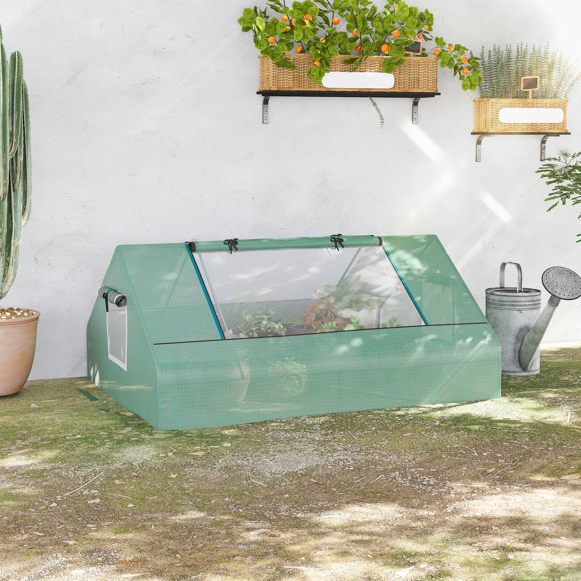 Mini serre de jardin mini serre tunnel 180x140x80cm toit pointu acier PE haute densité 140 g/m² 2 grandes fenêtres vert foncé - Image 3