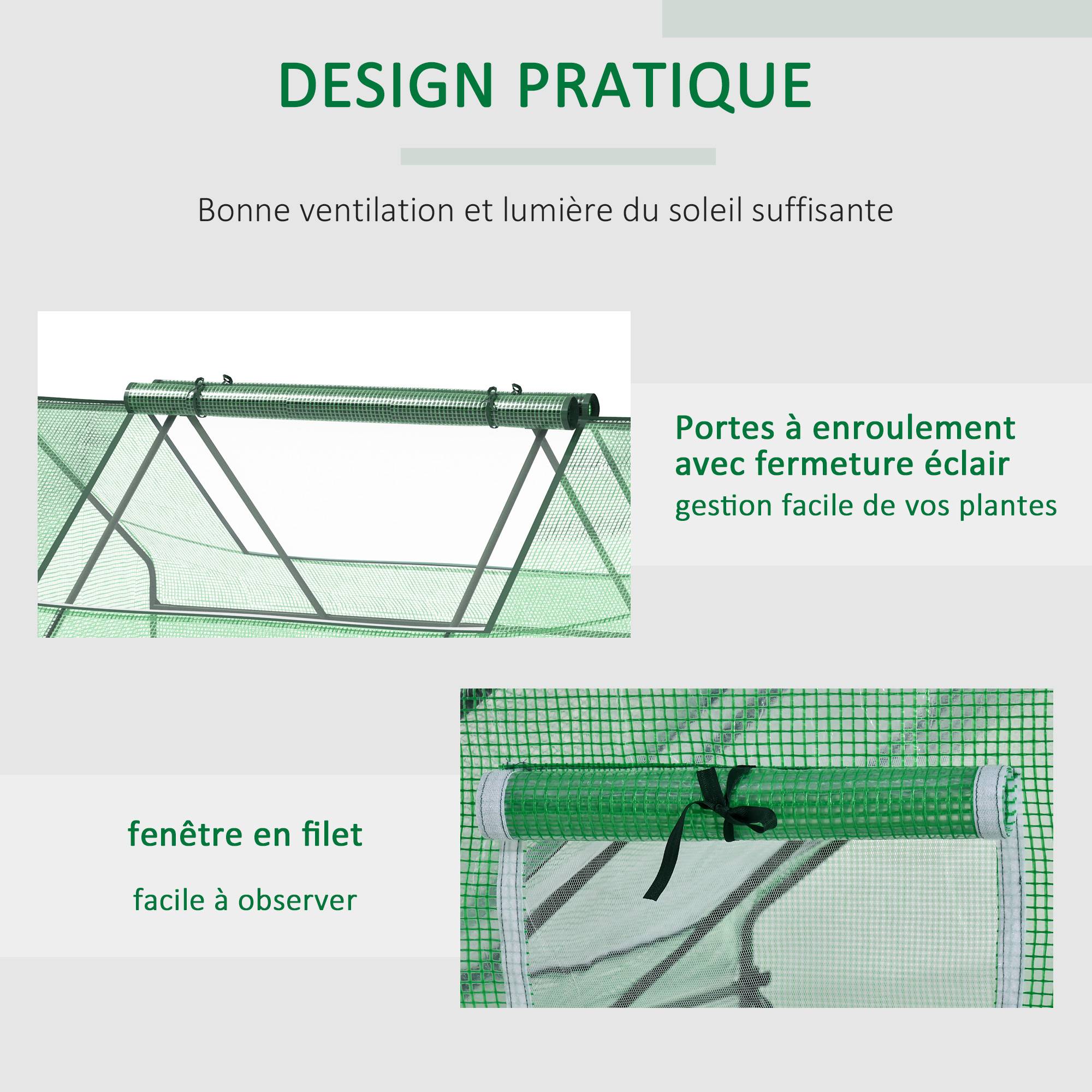 Mini serre de jardin mini serre tunnel 180x140x80cm toit pointu acier PE haute densité 140 g/m² 2 grandes fenêtres vert foncé - Image 8
