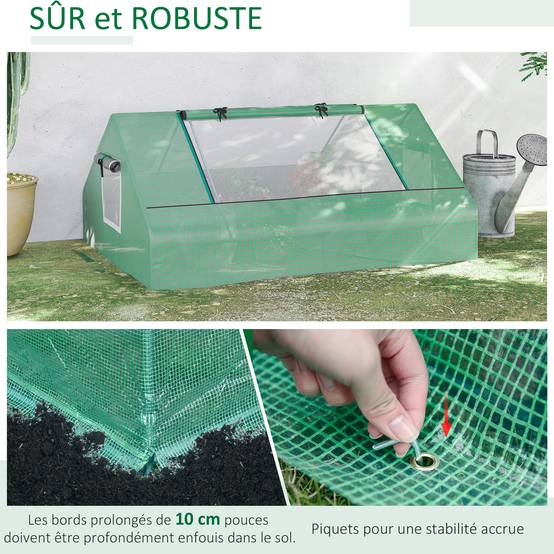 Mini serre de jardin mini serre tunnel 180x140x80cm toit pointu acier PE haute densité 140 g/m² 2 grandes fenêtres vert foncé - Image 7