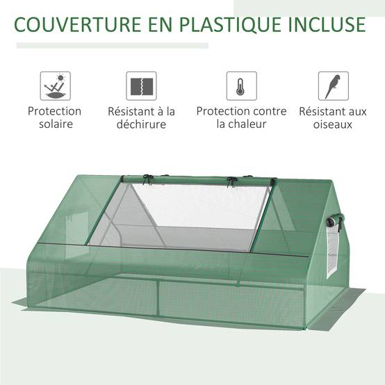Mini serre de jardin mini serre tunnel 180x140x80cm toit pointu acier PE haute densité 140 g/m² 2 grandes fenêtres vert foncé - Image 6