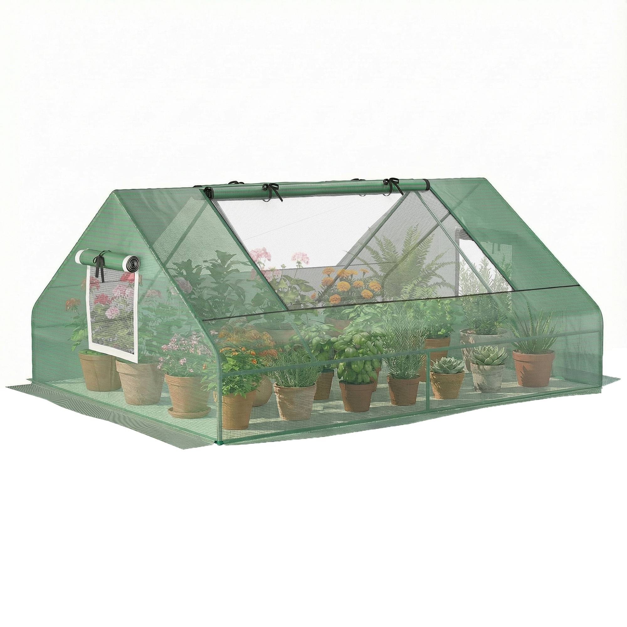 Mini serre de jardin mini serre tunnel 180x140x80cm toit pointu acier PE haute densité 140 g/m² 2 grandes fenêtres vert foncé