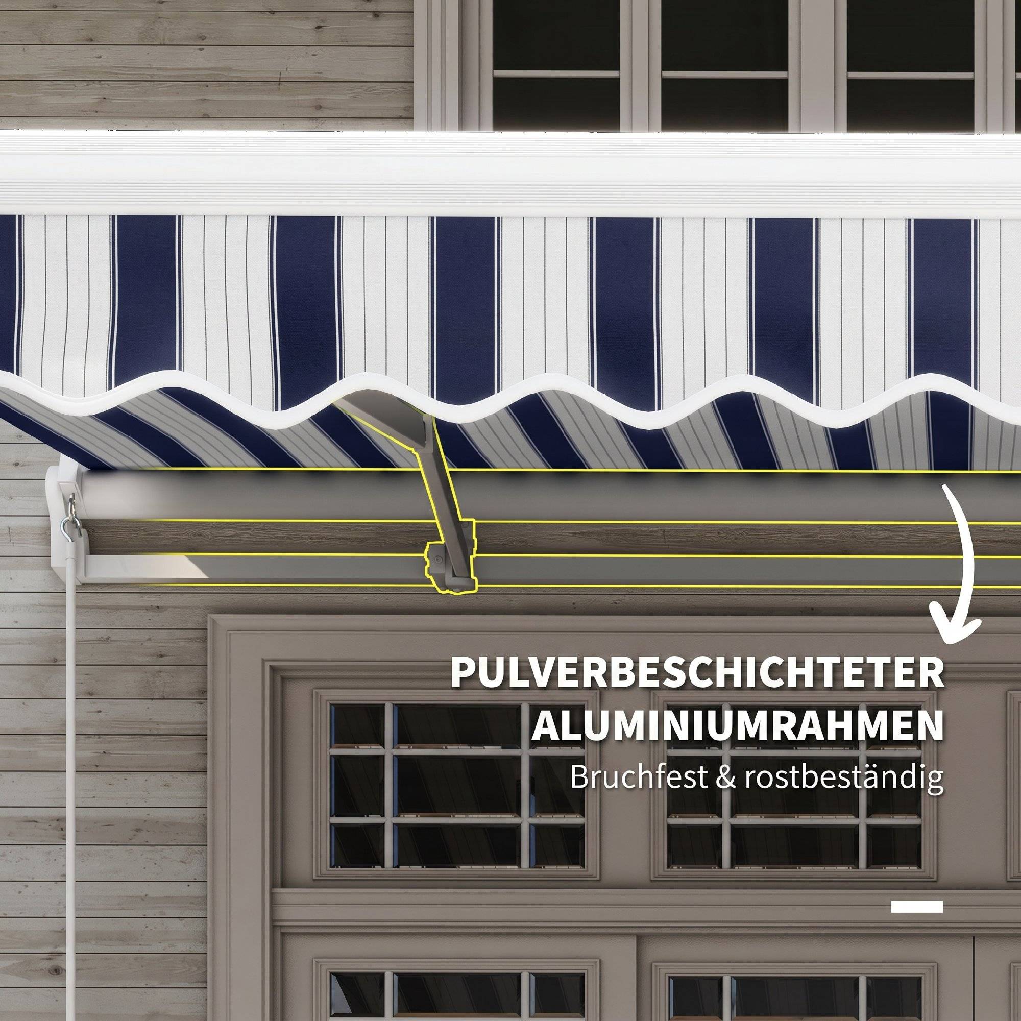 Store pare-soleil rétractable, manivelle, cadre métal, polyester, bleu et blanc, 3,95 x 2,45 x 3,50 m - Image 8
