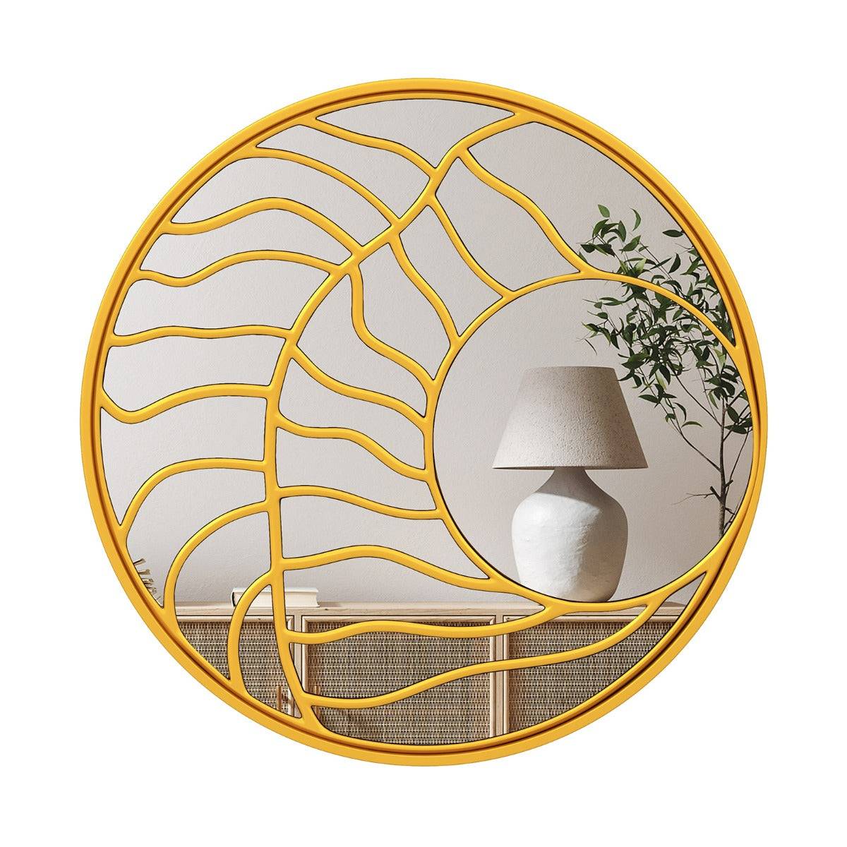 Helloshop26 - Miroir mural rond 80 cm cadre irrégulier design moderne ambiance cosy en MDF doré