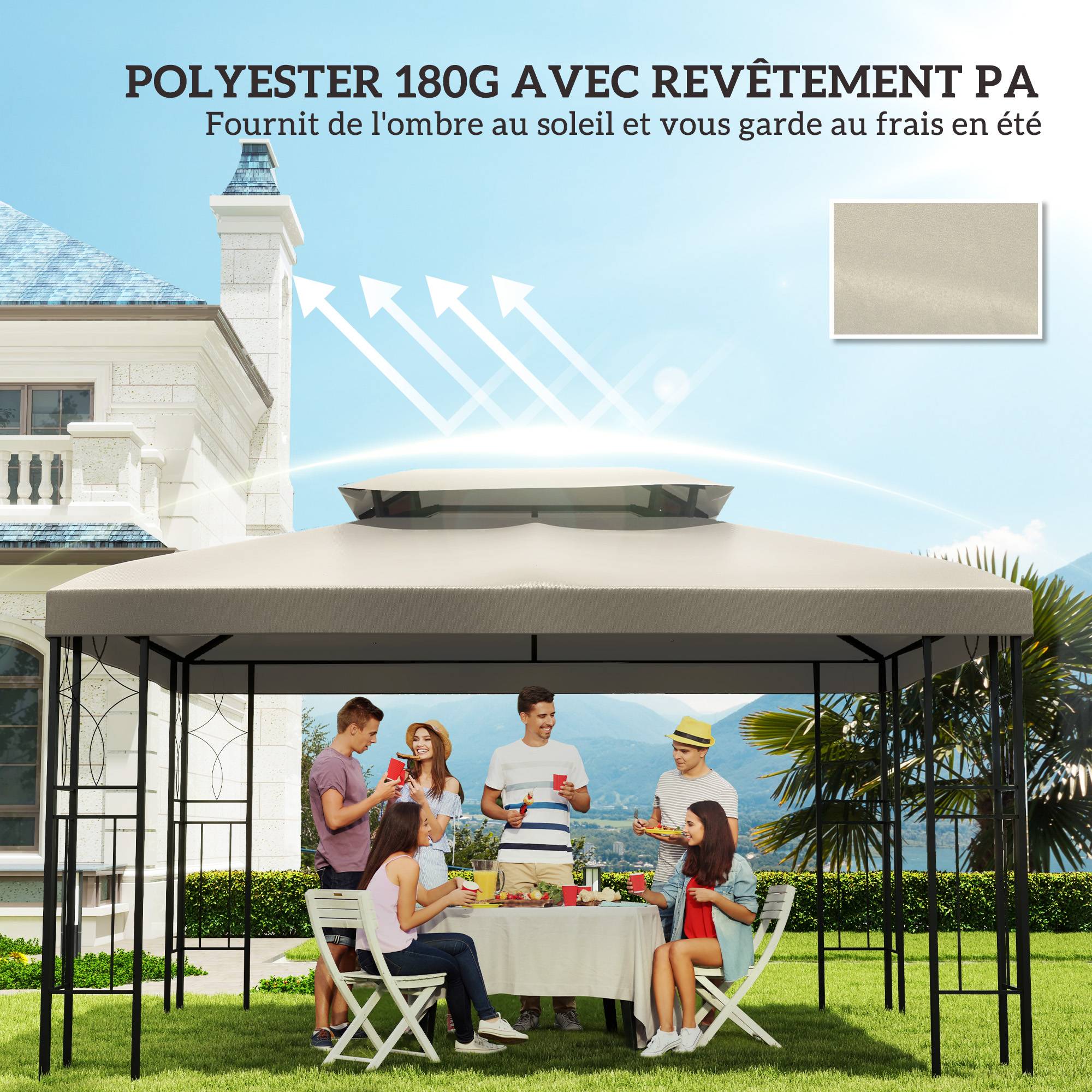 Homcom - Toit de remplacement pour gazebo tonnelle pavillon jardin 3x4m imperméable haute densité polyester 180g/m² crème - HOMCOM - Image 5