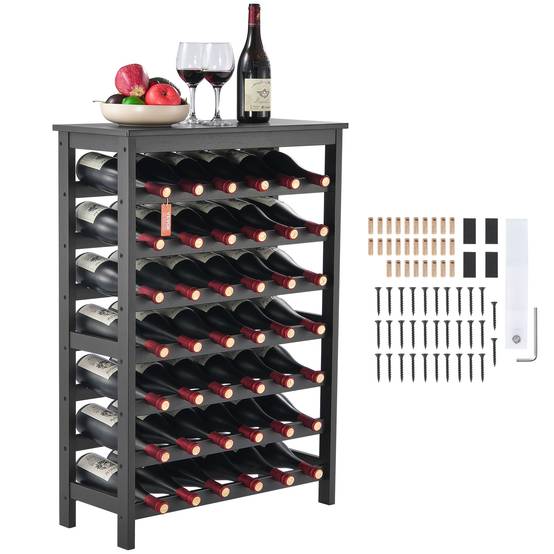 VEVOR Étagère vin 42 bouteilles, bambou 7 couches, surface supérieure. Autoportante, noir. - Image 1