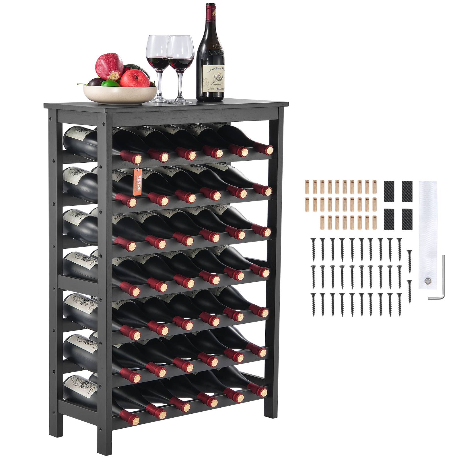 Vevor - VEVOR Étagère vin 42 bouteilles, bambou 7 couches, surface supérieure. Autoportante, noir.