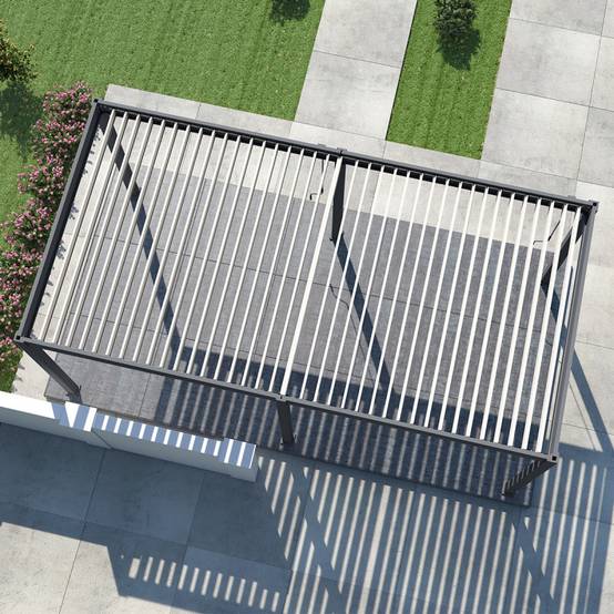 Ombrea - Pergola bioclimatique Ombréa autoportante VS - 3x6M bicolore + 2 stores blancs - Image 4