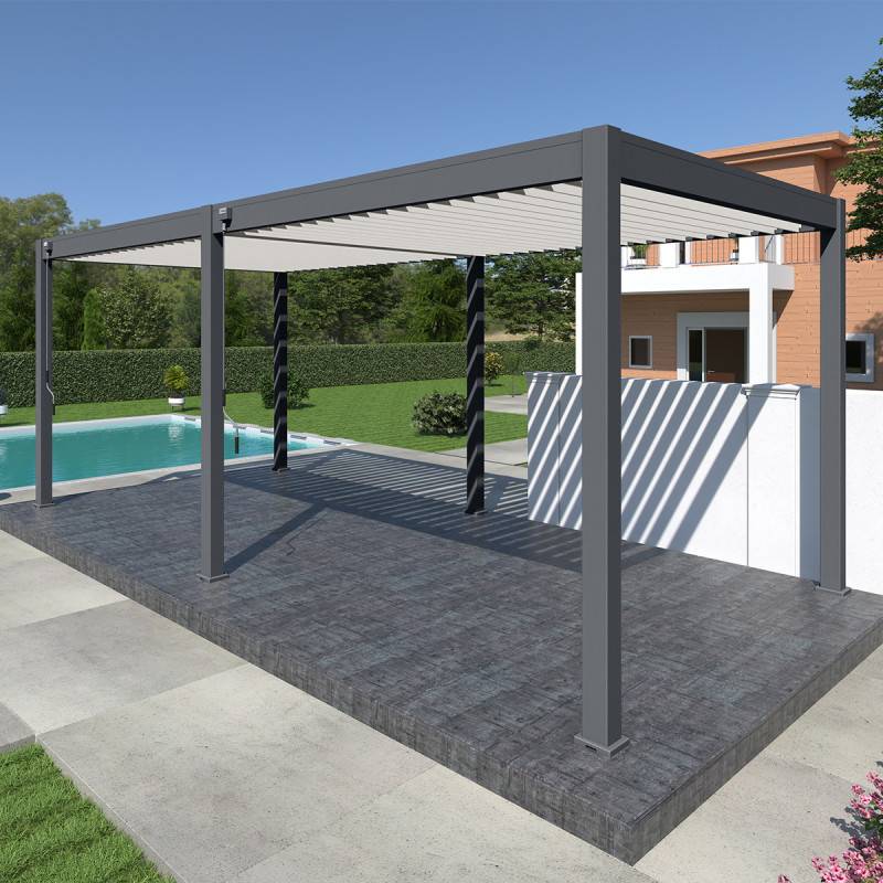Ombrea - Pergola bioclimatique Ombréa autoportante VS - 3x6M bicolore + 2 stores blancs - Image 1