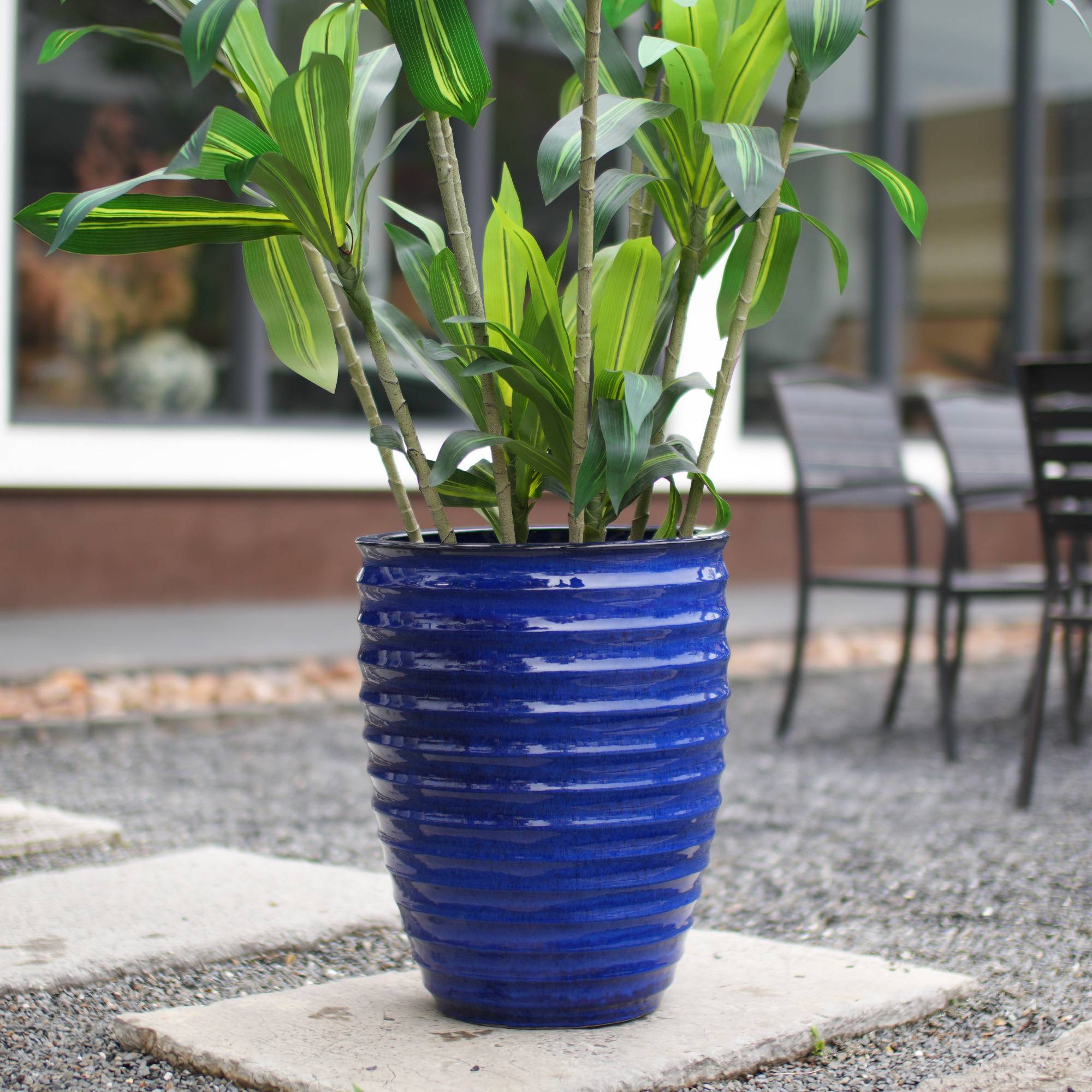 ComfortXL - Pot de fleurs en céramique Ø 42 x H 54 cm bleu royal pour intérieur extérieur drainage - ComfortXL Outdoor Living - Image 1