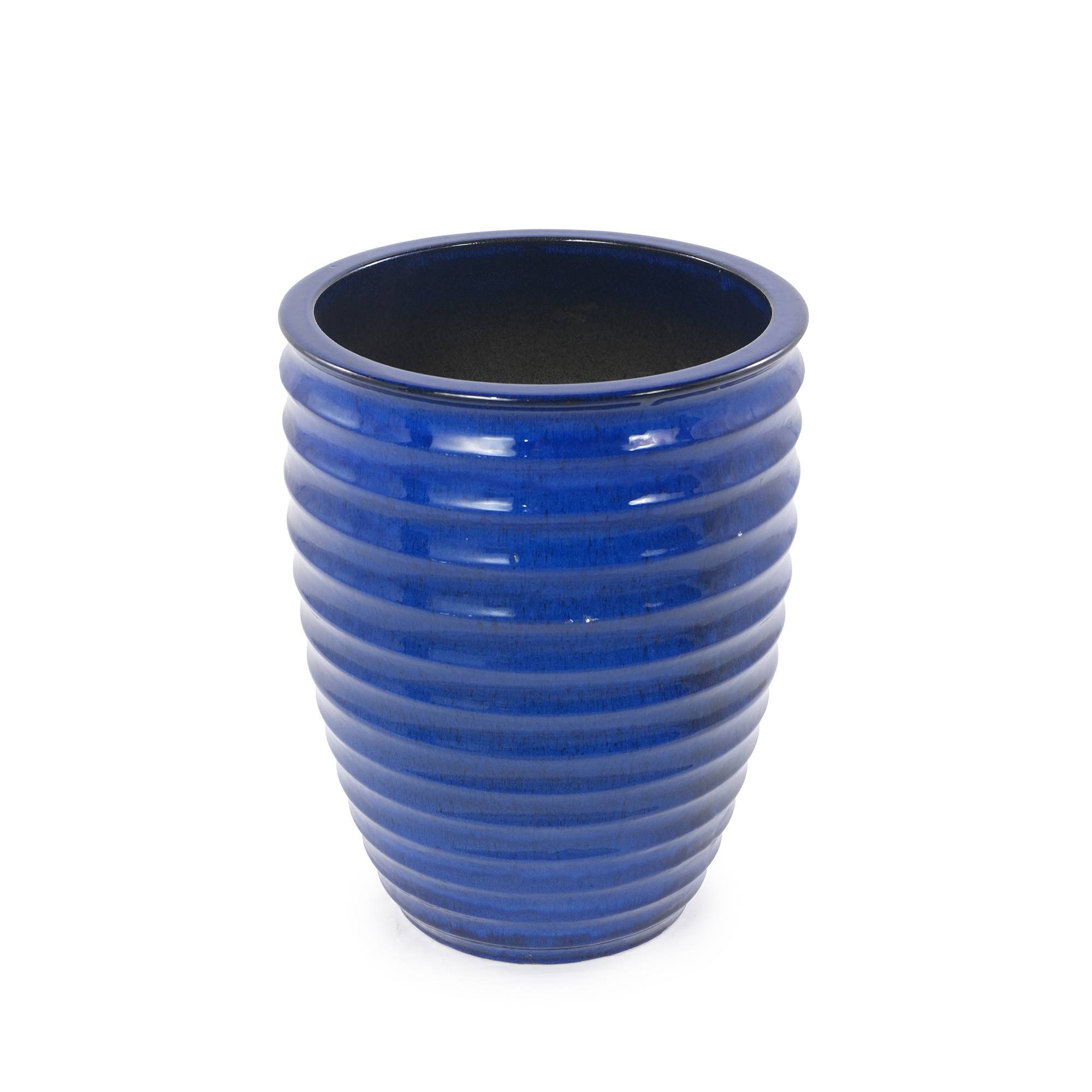 ComfortXL - Pot de fleurs en céramique Ø 42 x H 54 cm bleu royal pour intérieur extérieur drainage - ComfortXL Outdoor Living - Image 2