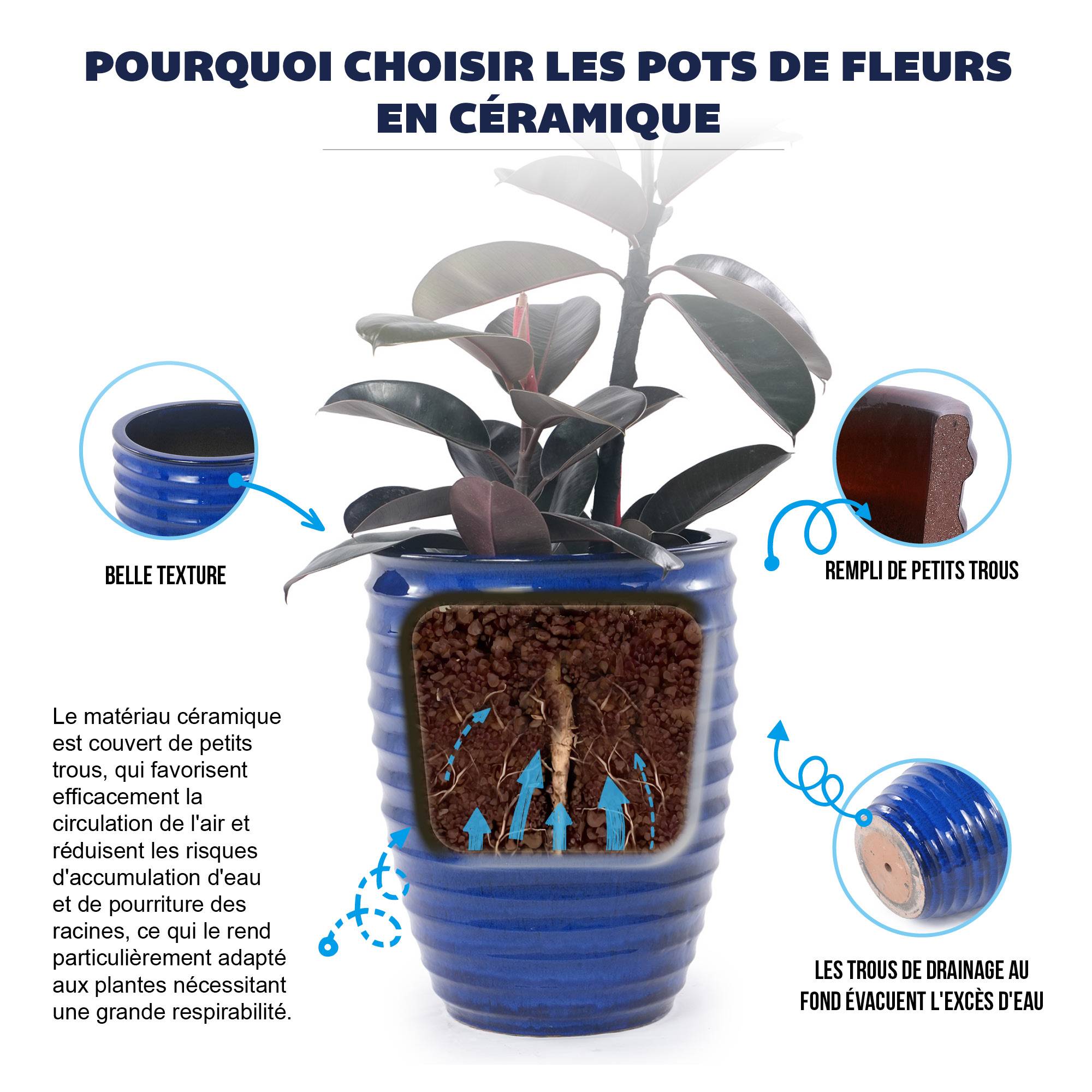 ComfortXL - Pot de fleurs en céramique Ø 42 x H 54 cm bleu royal pour intérieur extérieur drainage - ComfortXL Outdoor Living - Image 4