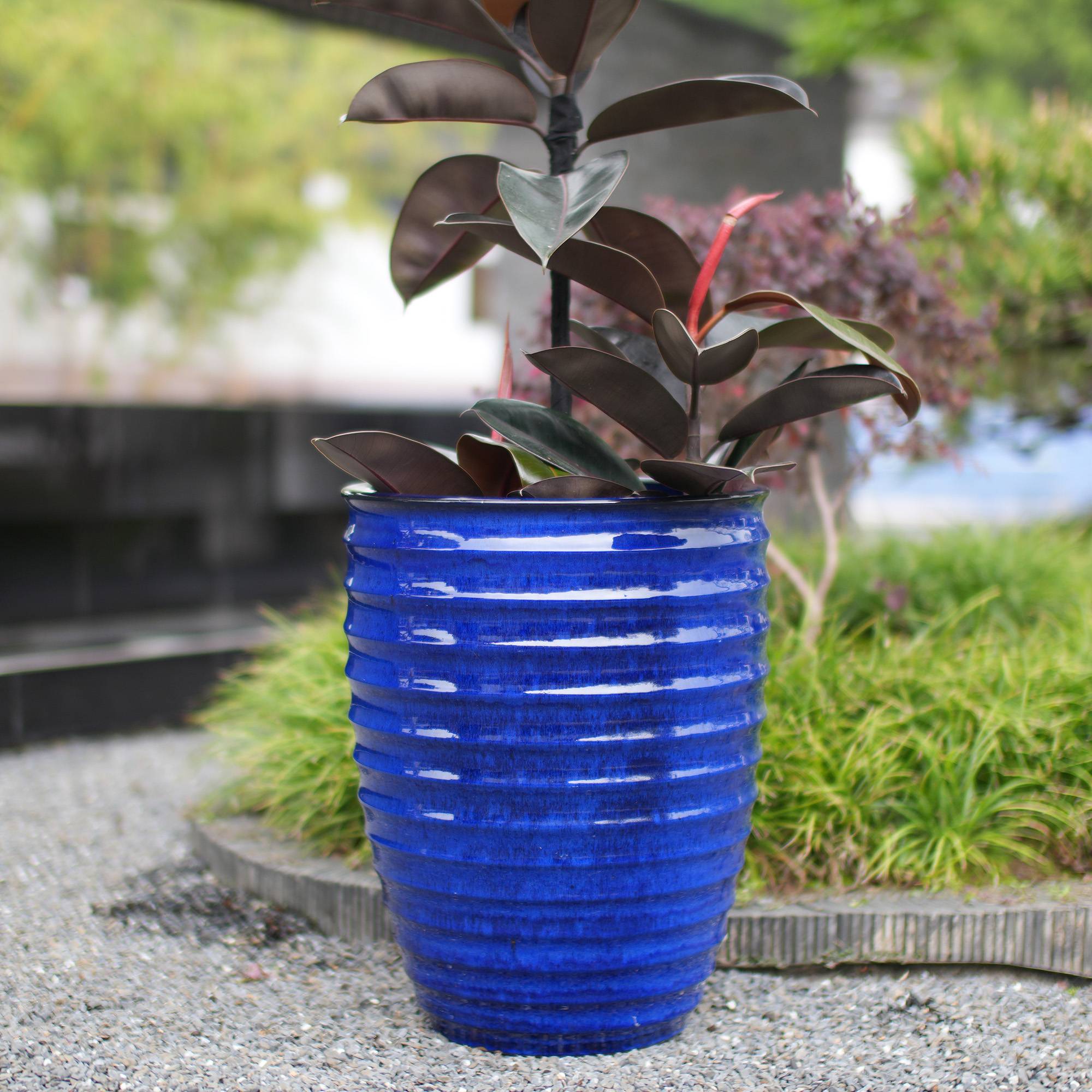 ComfortXL - Pot de fleurs en céramique Ø 42 x H 54 cm bleu royal pour intérieur extérieur drainage - ComfortXL Outdoor Living - Image 9