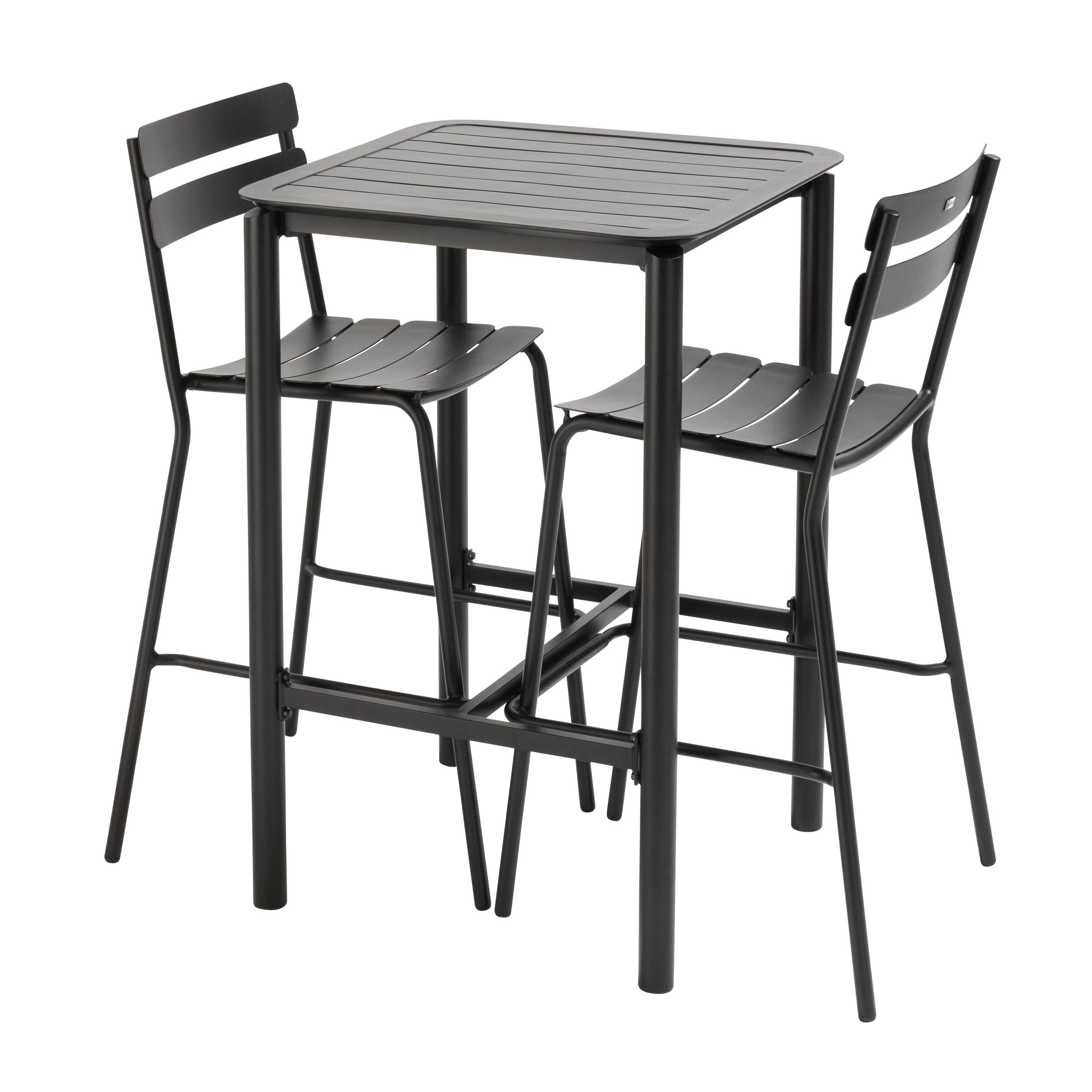 Oviala - Table haute de terrasse avec 2 chaises en aluminium noir Almada - Oviala - Imagen 2