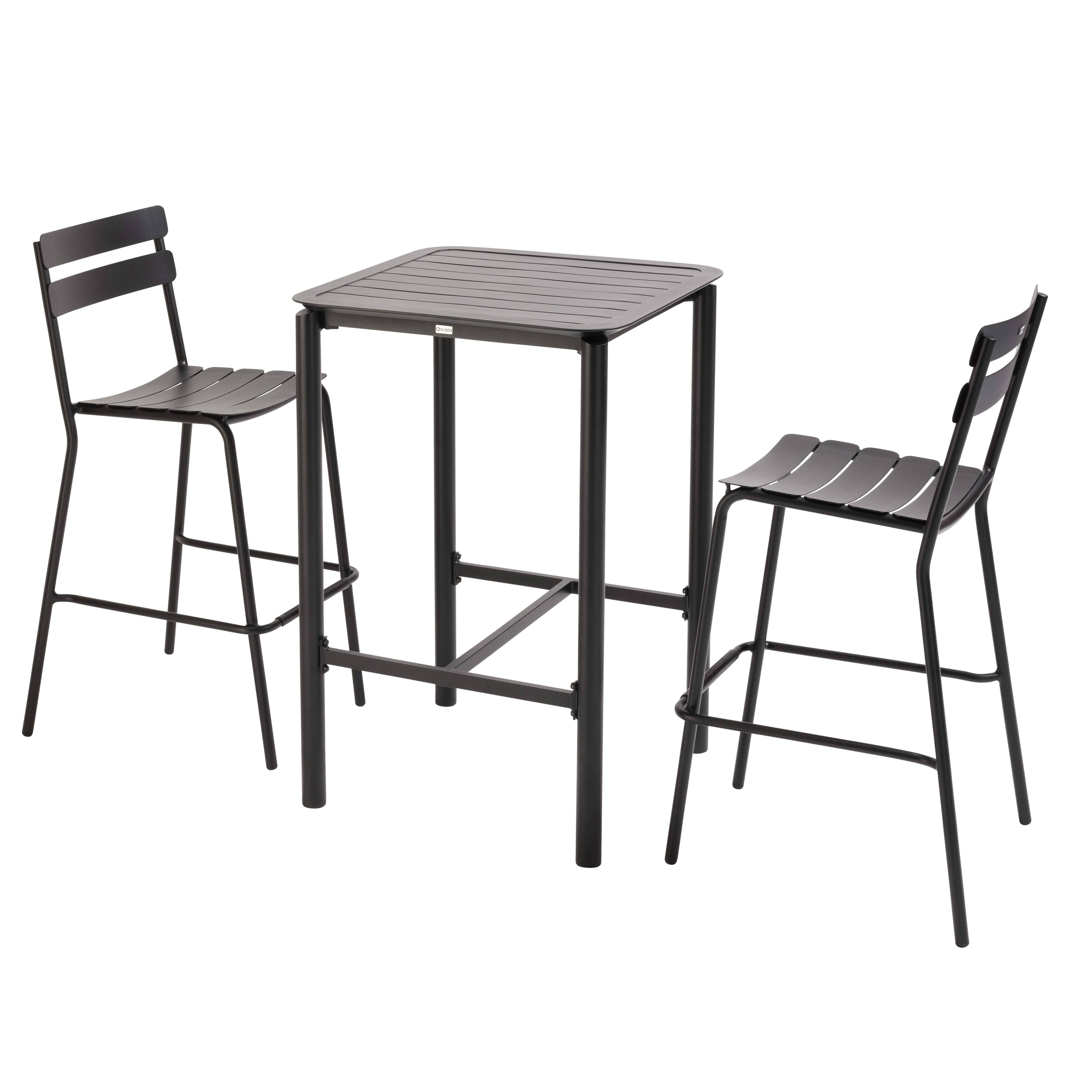 Oviala - Table haute de terrasse avec 2 chaises en aluminium noir Almada - Oviala - Imagen 1