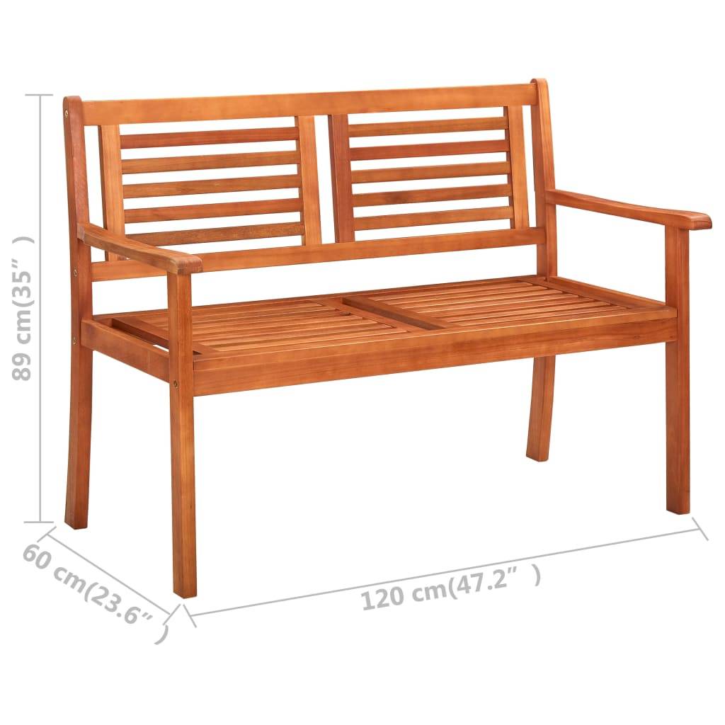 Helloshop26 - Banc de jardin meuble de patio d'extérieur terrasse 2 places 120 x 60 x 89 cm bois d'eucalyptus solide - Imagen 6