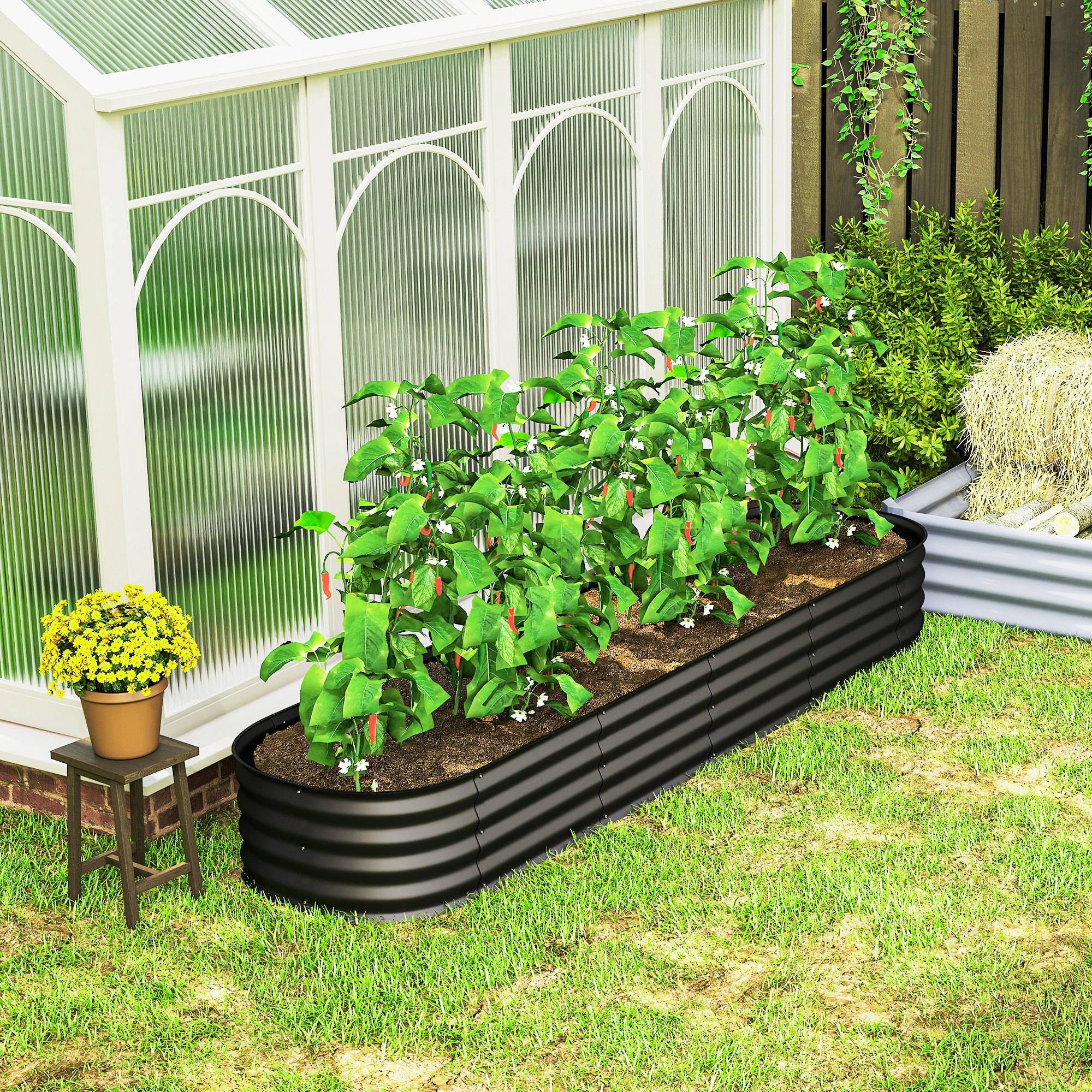 Jardinière Surélevée Carrée Outsunny 240x62x30cm - Potager Acier Modulable Pour Légumes Et Fleurs, Vert
