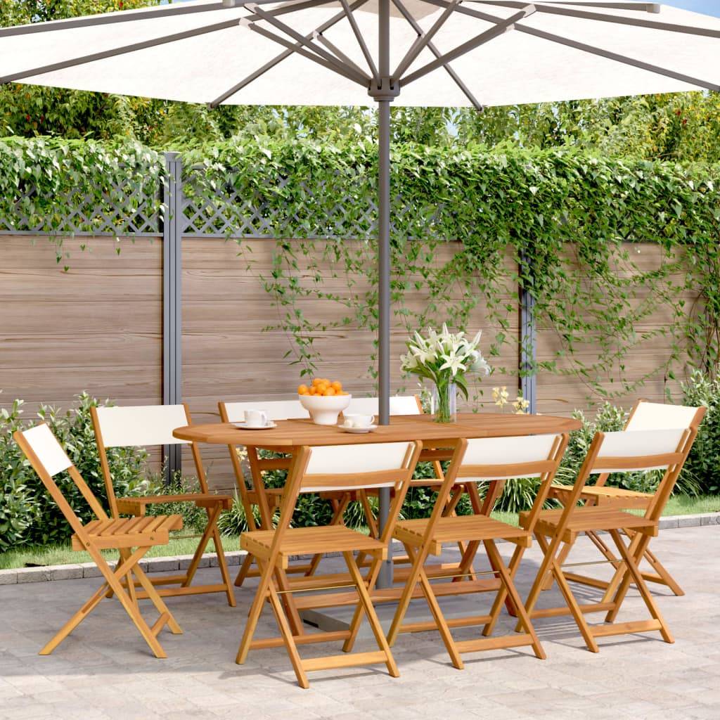8 pcs Chaises de jardin | Chaise d'extérieur pliantes tissu et bois massif - Image 2