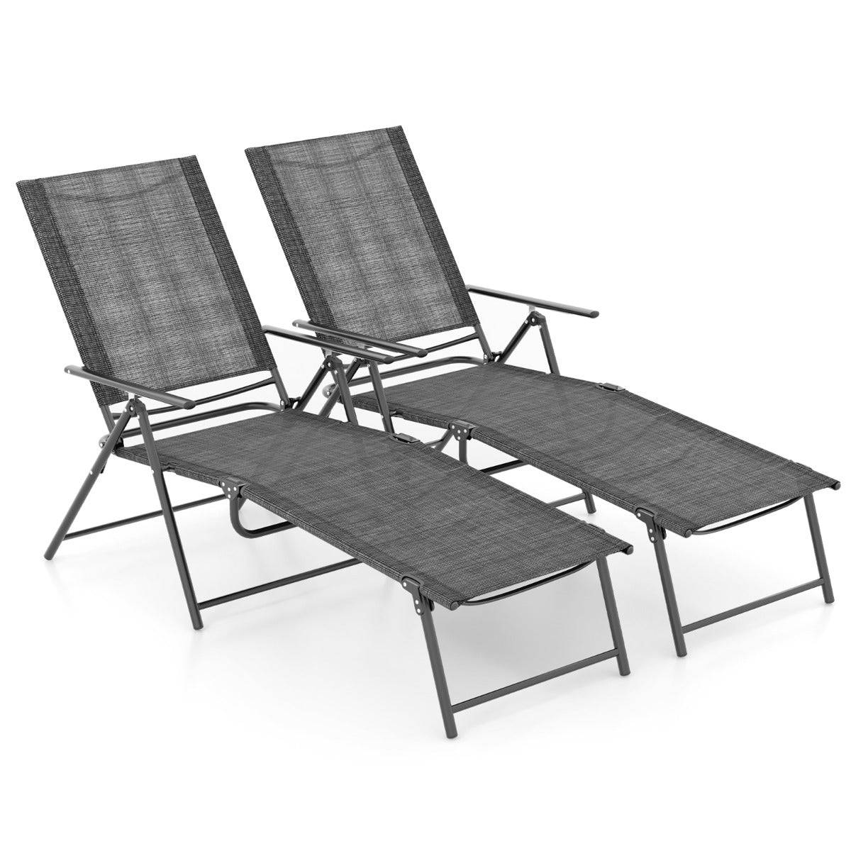 Helloshop26 - Chaises longues pliantes fauteuil 2 pièces dossier à 6 niveaux tissu de siège respirant cadre en métal solide chaises inclinables réglables gris - Imagen 1