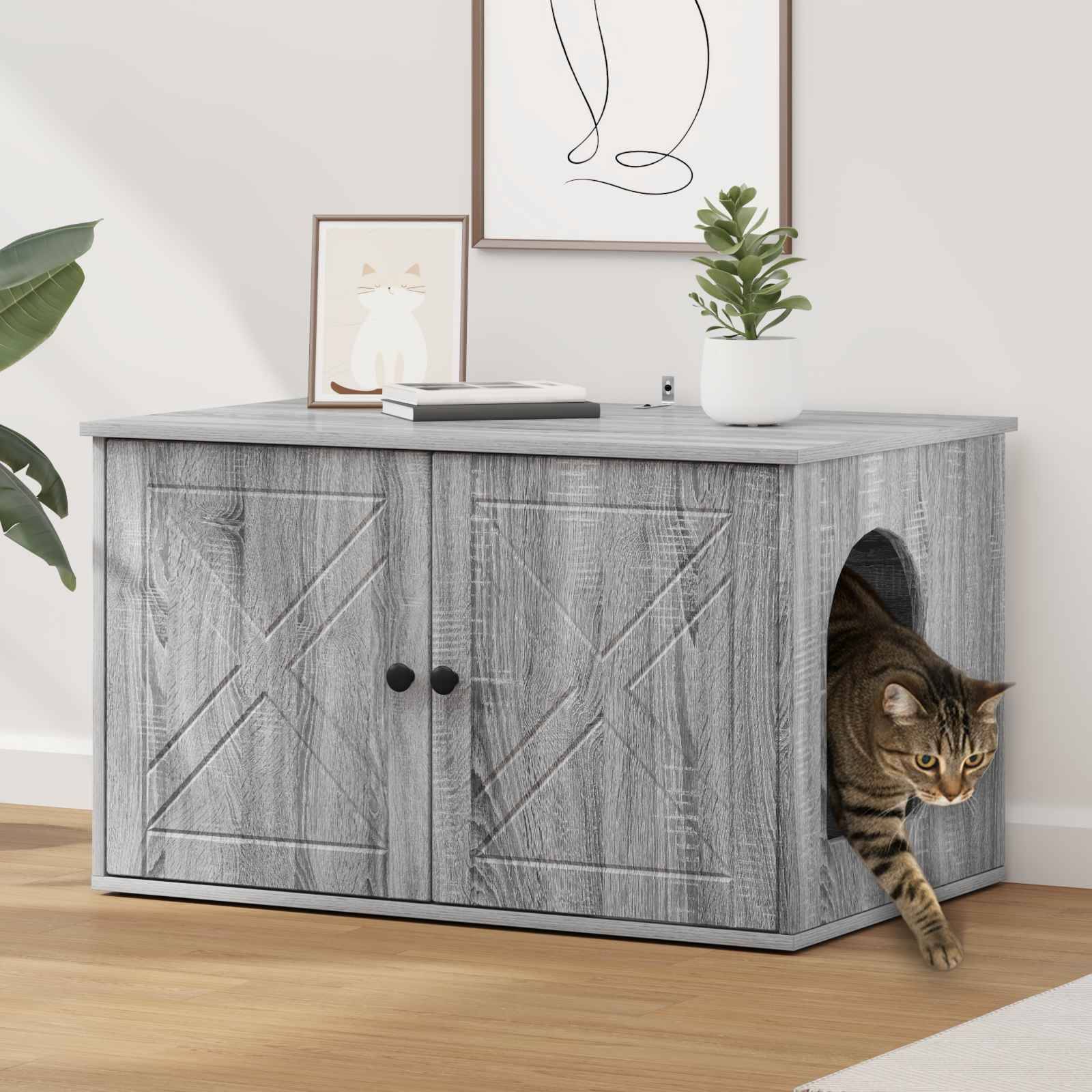 Chatiere bois gris  85 x 55 x 50,5 cm  - Prolenta premium p369.4 - Image 2