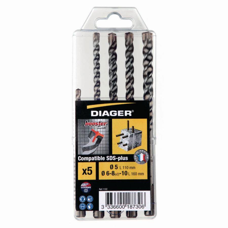 Coffrets de 5 forets béton DIAGER SDS-plus Booster-plus - 110C