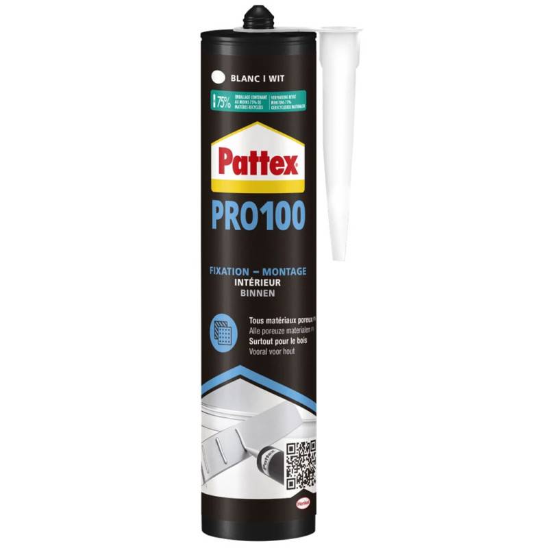Pattex - PATTEX Colle de Fixation PRO100 Blanc 380g – Intérieur pour Matériaux Poreux