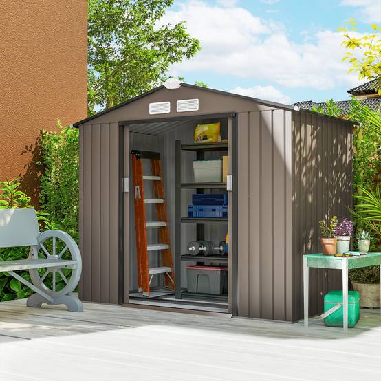 ComfortXL - Abri de jardin tôle acier aménagement extérieur stockage outils 213x130cm marron - ComfortXL Outdoor Living - Image 3