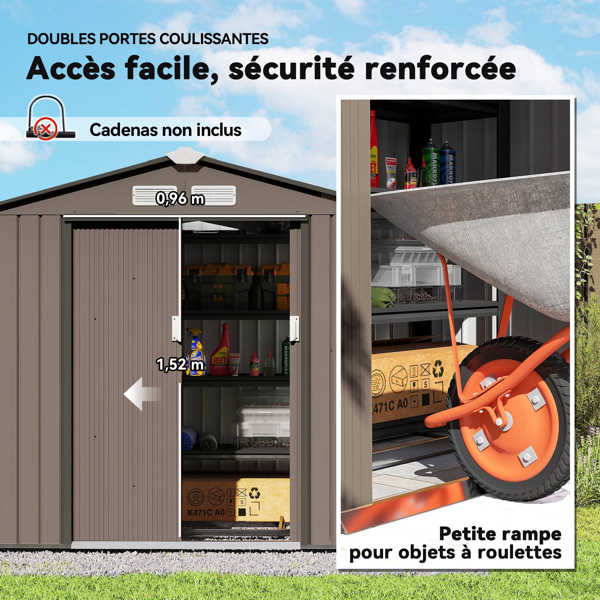 ComfortXL - Abri de jardin tôle acier aménagement extérieur stockage outils 213x130cm marron - ComfortXL Outdoor Living - Image 7