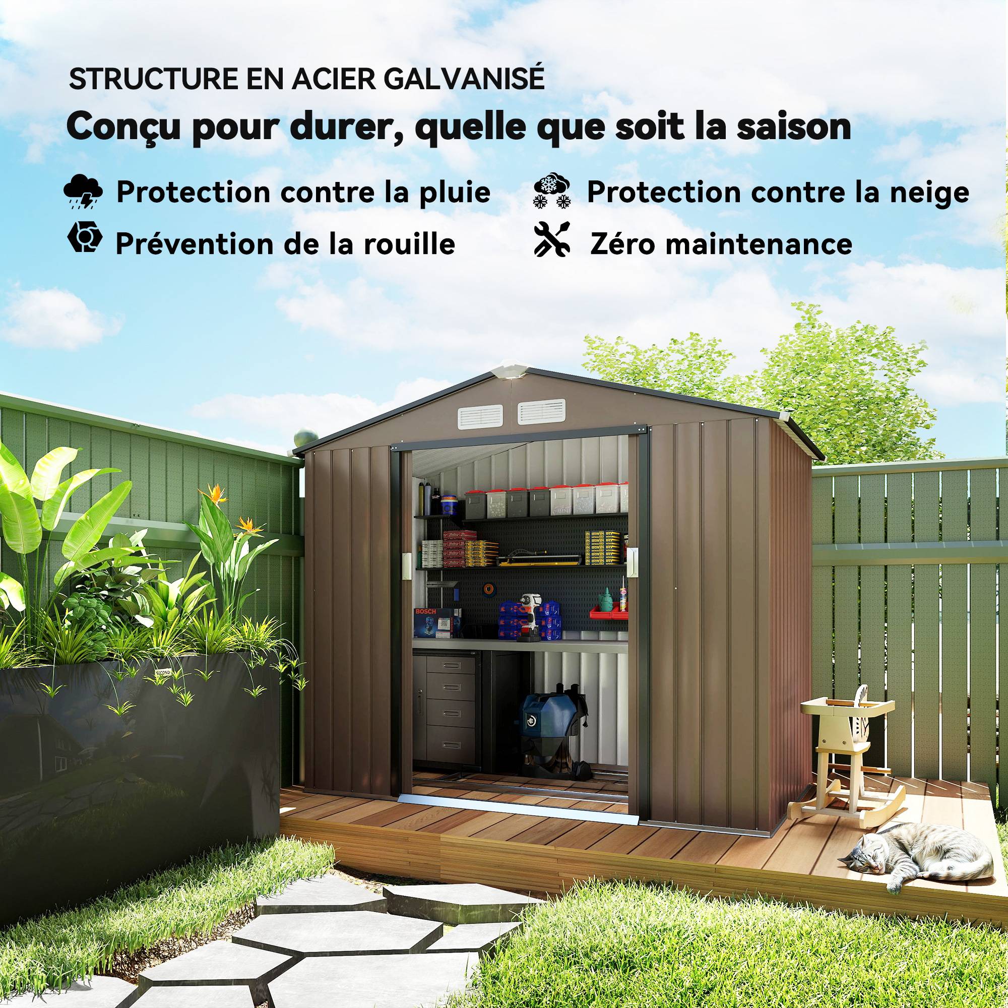 ComfortXL - Abri de jardin tôle acier aménagement extérieur stockage outils 213x130cm marron - ComfortXL Outdoor Living - Image 6