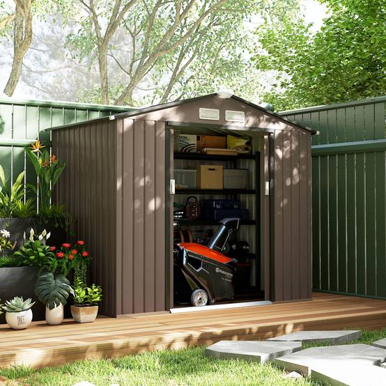ComfortXL - Abri de jardin tôle acier aménagement extérieur stockage outils 213x130cm marron - ComfortXL Outdoor Living - Image 4