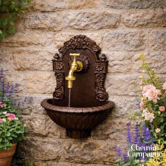 Chemin De Campagne - Fontaine murale de jardin extérieur en fonte marron Ht.40cm Chemin de campagne - Image 2