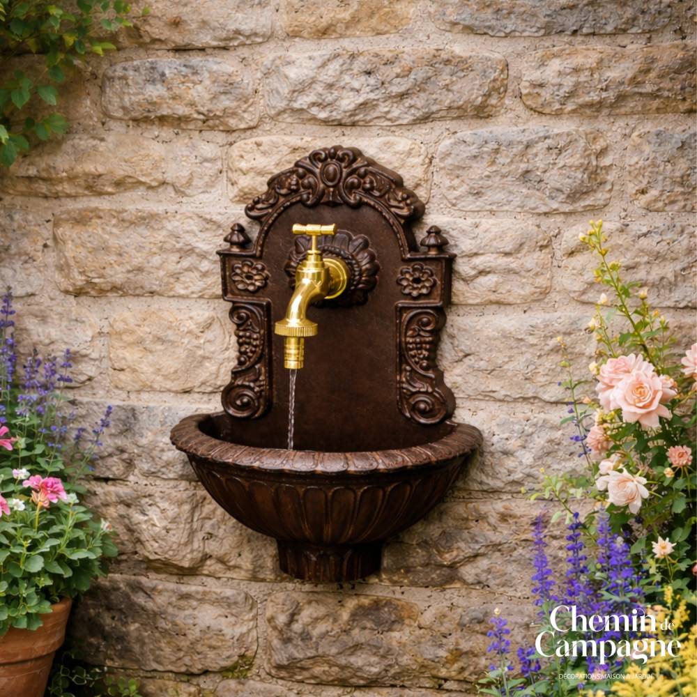 Chemin De Campagne - Fontaine murale de jardin extérieur en fonte marron Ht.40cm Chemin de campagne - Image 2