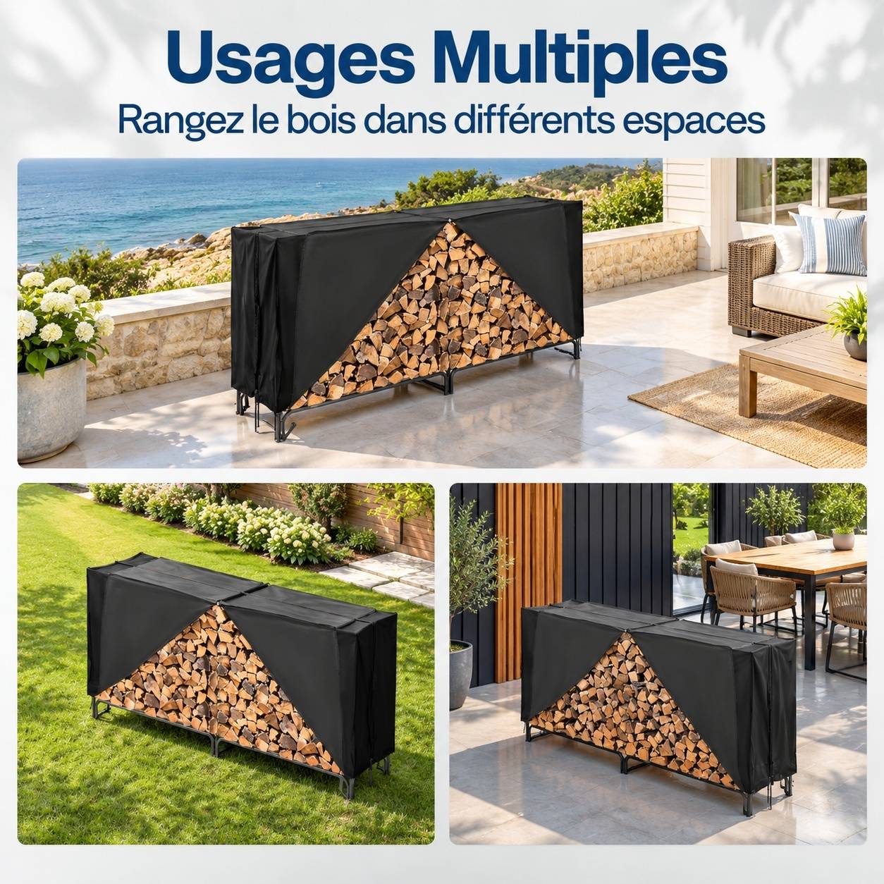Support à Bûches avec Housse Imperméable Robuste en Acier - Image 6