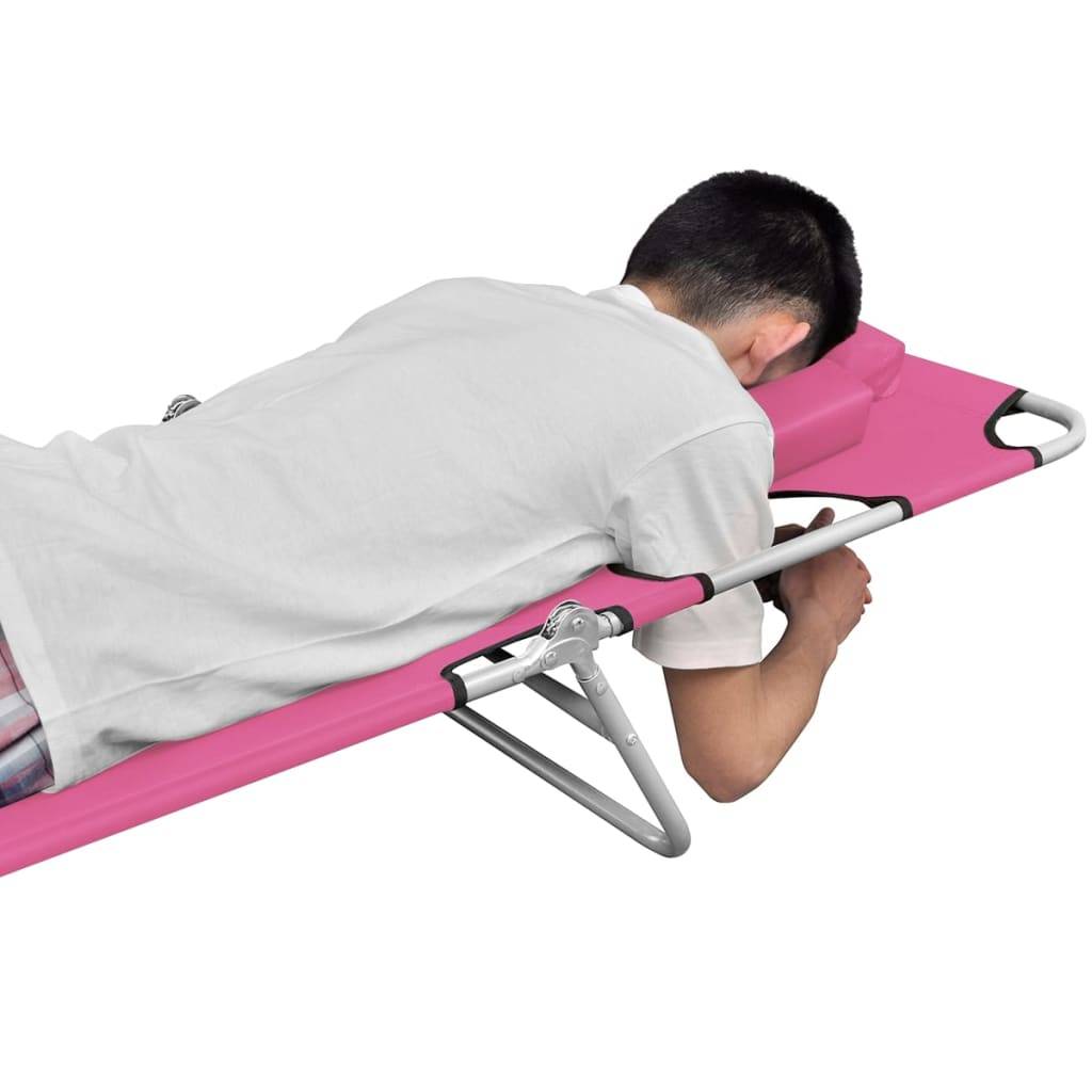 Maison Chic - Bain de soleil pliable - Transat - Chaise longue avec coussin de tête Acier Rose magento - MEUBLE PRO - Image 5