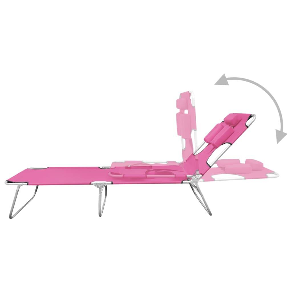Maison Chic - Bain de soleil pliable - Transat - Chaise longue avec coussin de tête Acier Rose magento - MEUBLE PRO - Image 6