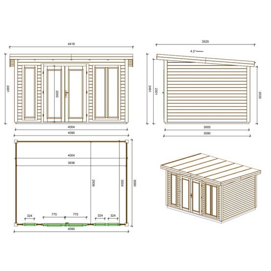 Altanka - Abri de jardin en bois Kira 4,04x3,09m - 12m2 - Ep. 34mm - 000008 - ALTANKA - Image 3